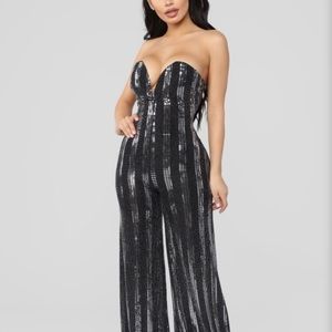 Silver and black jumpsuit from fashion nova.